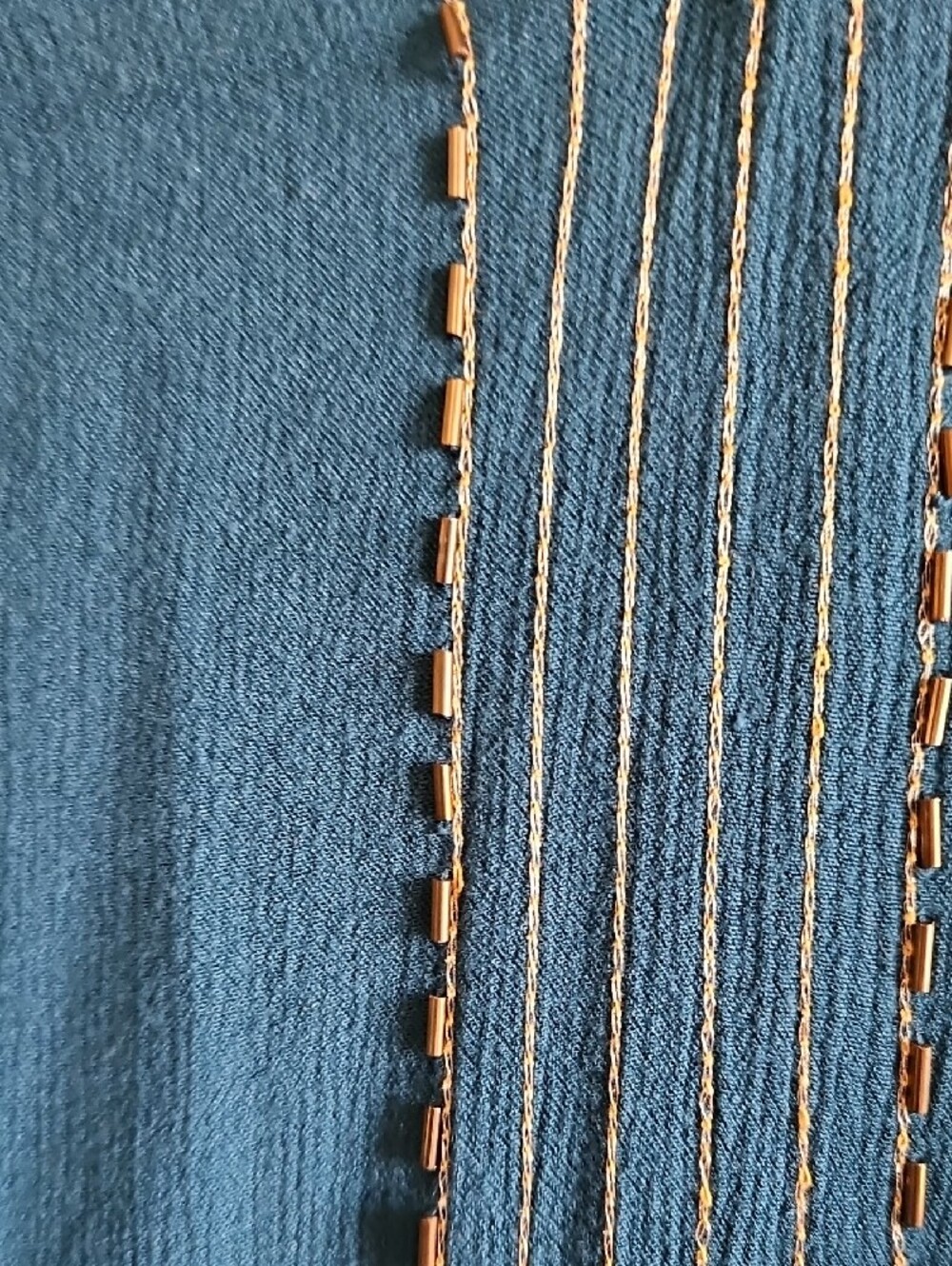 Lane Bryant Teal And Gold Sequin Long-Sleeve Tie-Front Peasant Top - Picture 3 of 4